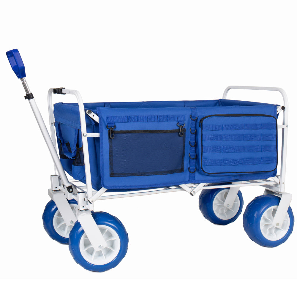 Beach Wagon Cart, 500lbs Heavy Duty Collapsible Folding Wagon, Oversized 150L, 9" PVC All-Terrain Wheels, Adjustable Handle, Cooler & Storage Bags for Beach, Camping, Garden & Outdoor Sports, Blue