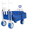 Beach Wagon Cart with Chair Racks & Fishing Rod Holders, 9" All-Terrain Wheels, 500lbs Heavy Duty Collapsible, Removable Cooler & Storage Bags for Beach, Camping, Fishing, Garden, Outdoor Sports, Blue