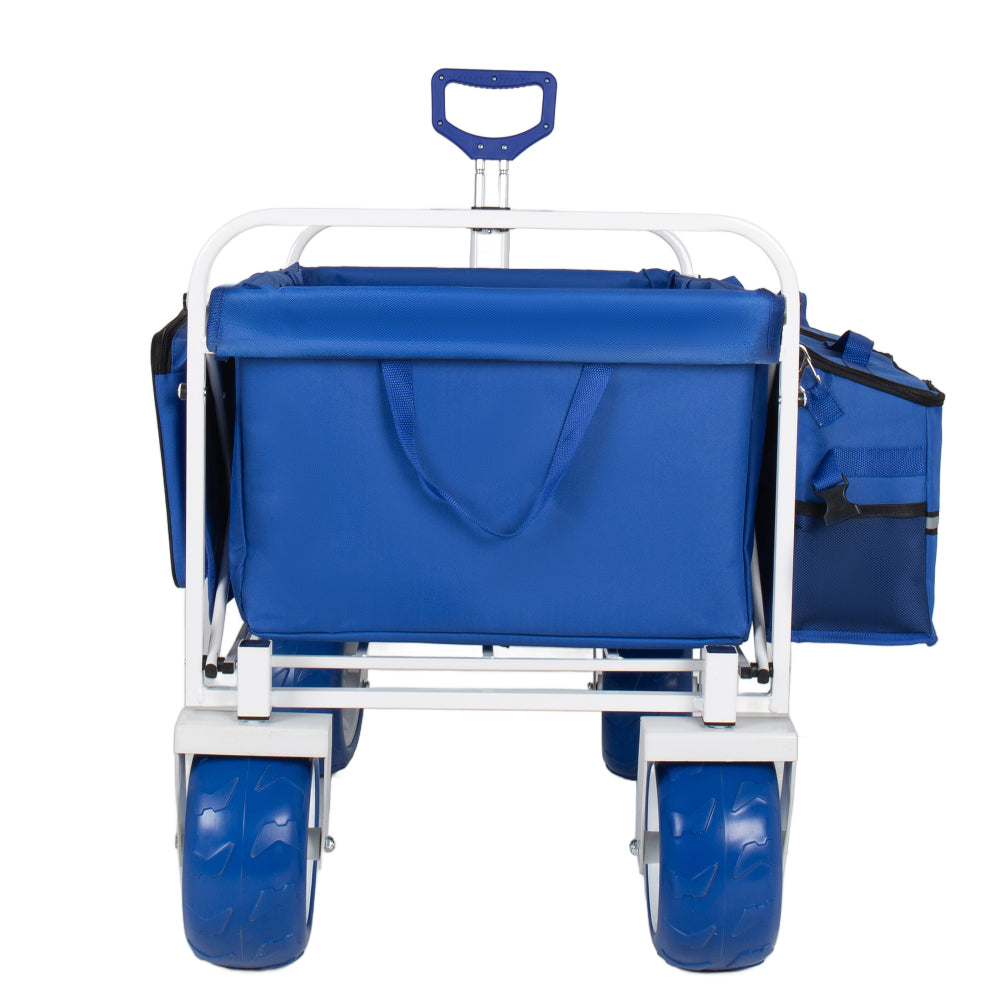 Beach Wagon Cart, 500lbs Heavy Duty Collapsible Folding Wagon, Oversized 150L, 9" PVC All-Terrain Wheels, Adjustable Handle, Cooler & Storage Bags for Beach, Camping, Garden & Outdoor Sports, Blue