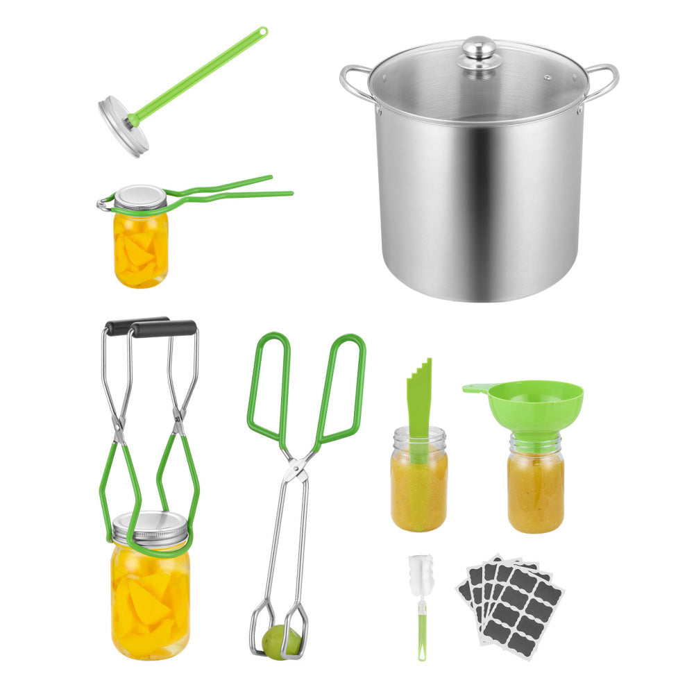 Canning Supplies Starter Kit 9 PCS, Stainless Steel Water Bath Canning Set with Rack, Jar Lifter, Funnel & Pot, Complete Home Canning Equipment for Jam, Preserves, Pickling – Green