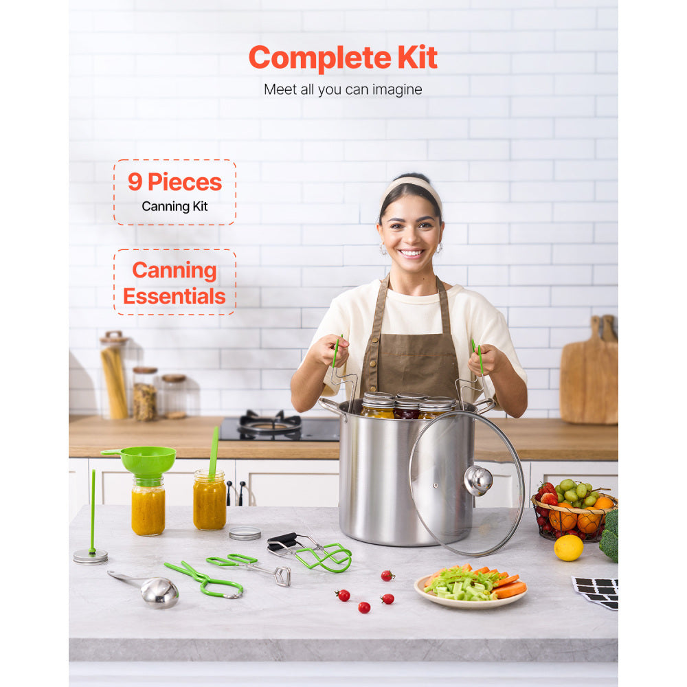 Canning Supplies Starter Kit 9 PCS, Stainless Steel Water Bath Canning Set with Rack, Jar Lifter, Funnel & Pot, Complete Home Canning Equipment for Jam, Preserves, Pickling – Green