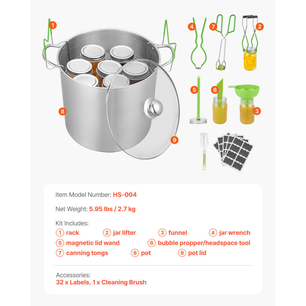 Canning Supplies Starter Kit 9 PCS, Stainless Steel Water Bath Canning Set with Rack, Jar Lifter, Funnel & Pot, Complete Home Canning Equipment for Jam, Preserves, Pickling – Green