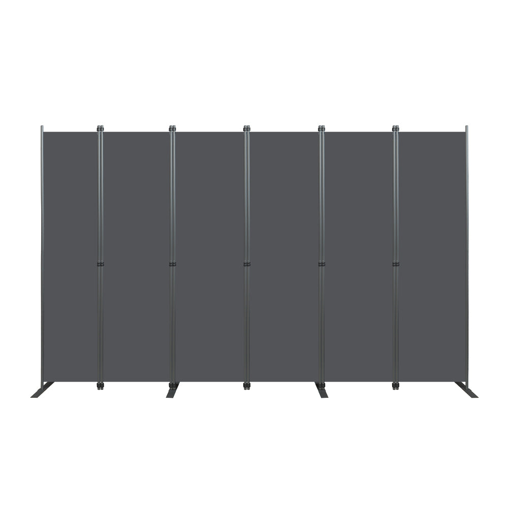 Room Divider 6-Panel – 120" W × 71" H Folding Privacy Screen, Heavy-Duty Metal Frame & Polyester Fabric, Portable Freestanding Partition for Bedroom, Office, Living Room – Black Gray