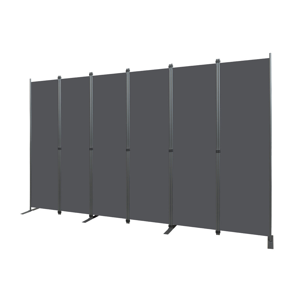 Room Divider 6-Panel – 120" W × 71" H Folding Privacy Screen, Heavy-Duty Metal Frame & Polyester Fabric, Portable Freestanding Partition for Bedroom, Office, Living Room – Black Gray