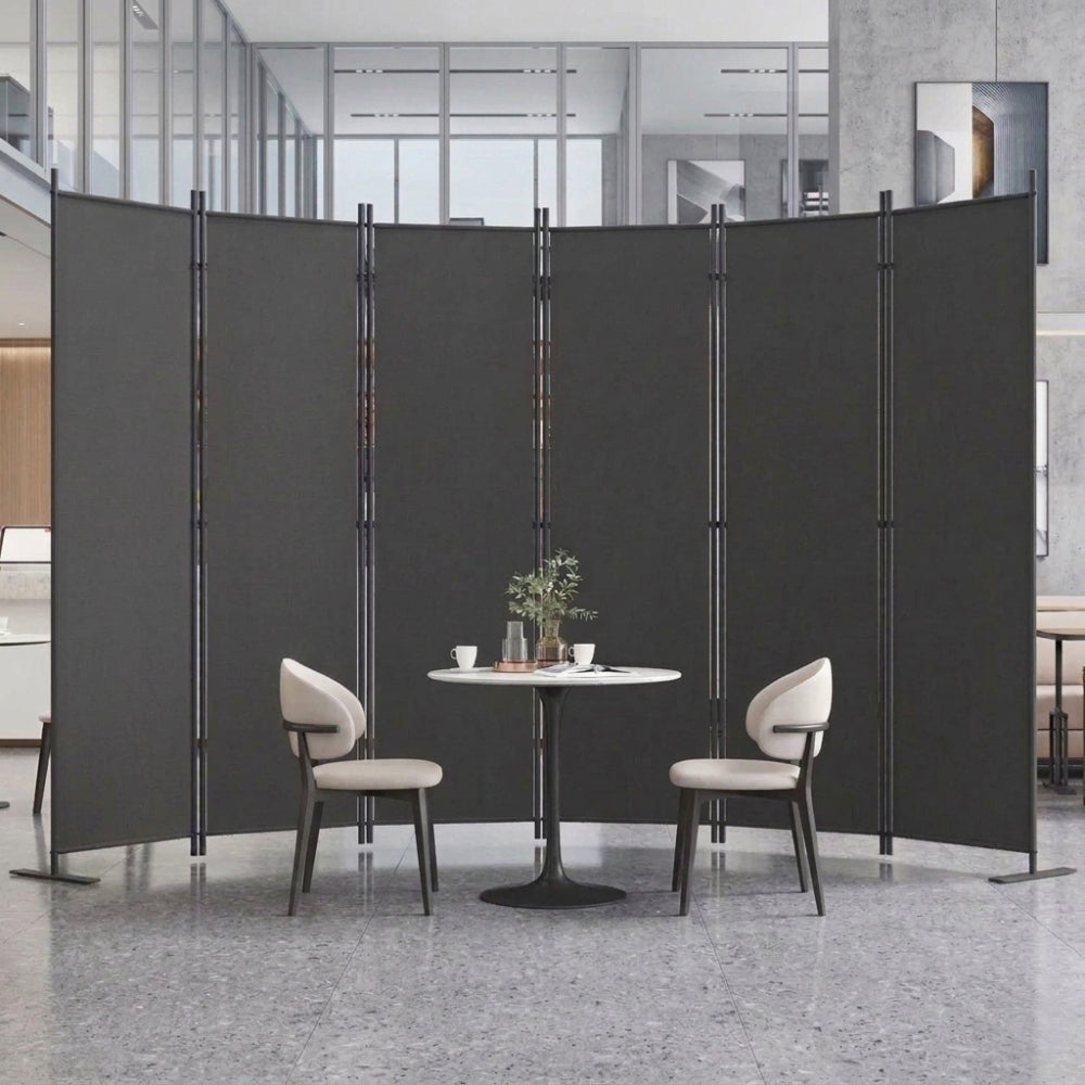 Room Divider 6-Panel – 120" W × 71" H Folding Privacy Screen, Heavy-Duty Metal Frame & Polyester Fabric, Portable Freestanding Partition for Bedroom, Office, Living Room – Black Gray