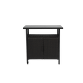 Outdoor Wicker Bar Cart, Patio Rolling Wine Serving Cart with Wheels - Black Steel Rattan Beverage Stand, Glass Top Mobile Kitchen Island for Garden, Pool, Party