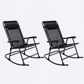 Patio Set of 2 Folding Leisure Rocking Chairs, Outdoor Rocking Chair Set No Assembly Required, Rust-Resistant Steel Frame with Breathable Mesh for Garden, Pool, Lawn, Camping (Black)