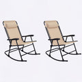 Folding Rocking Chair Set of 2, Outdoor Patio Rocking Chairs for Porch Lawn, Padded Headrest & Breathable Mesh, Rust-Resistant Steel Frame, Compact Foldable Lounge Seating, Khaki