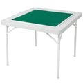 Square Folding Card Table 35" Mahjong Table with Green Felt, Chip Trays & Cup Holders - Portable Game Table for 4 Players for Poker, Dominoes - Durable White Frame