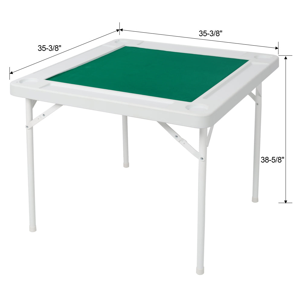 Square Folding Card Table 35" Mahjong Table with Green Felt, Chip Trays & Cup Holders - Portable Game Table for 4 Players for Poker, Dominoes - Durable White Frame