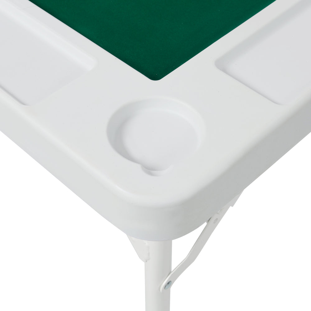 Square Folding Card Table 35" Mahjong Table with Green Felt, Chip Trays & Cup Holders - Portable Game Table for 4 Players for Poker, Dominoes - Durable White Frame