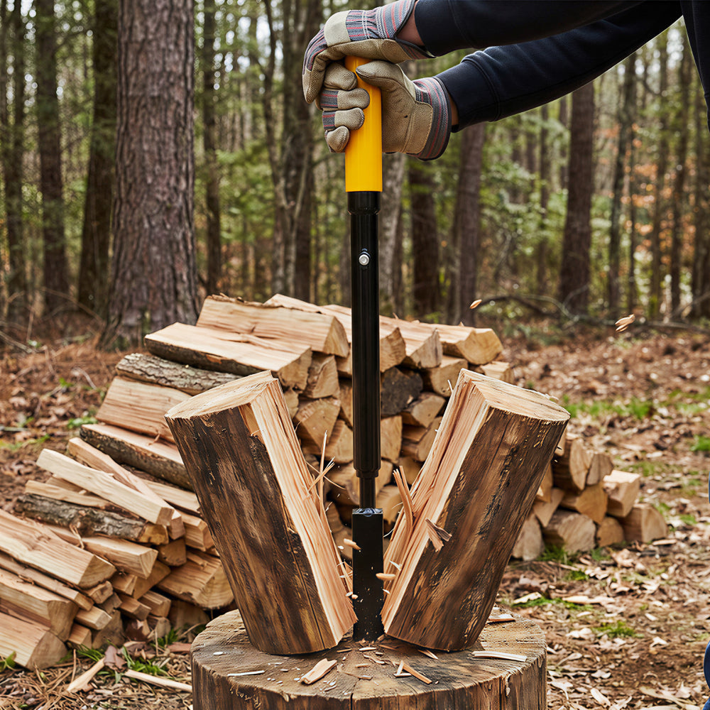 Manual Log Splitter Slide Hammer Log Splitter, Heavy Duty Hand Operated Wood Splitter, Black with Yellow Handle