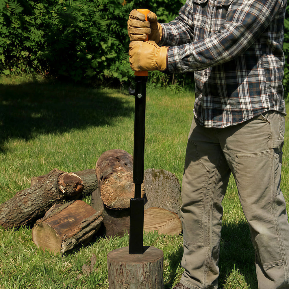 Manual Log Splitter Slide Hammer Log Splitter, Heavy Duty Hand Operated Wood Splitter, Black with Yellow Handle