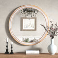30" Round Solid Wood Farmhouse Wall Mirror,Rustic Boho Circle Decorative Mirrors for Bathroom,Shabby Chic Wall Mounted Mirror for Bathroom Vanity Living Room Entryway