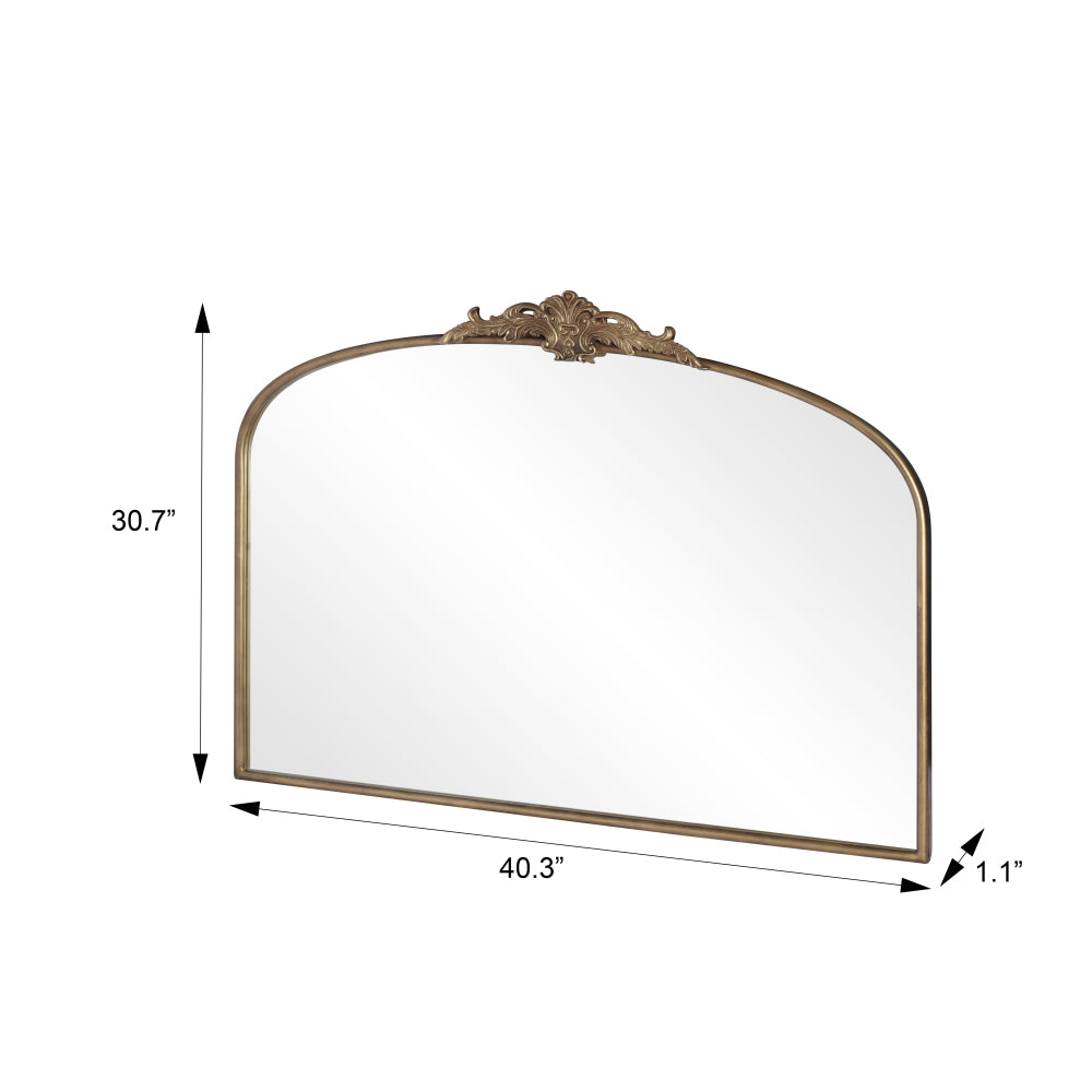 Vintage Arched Gold Mirror: 40"x30" Arched Antique Brass Mirror with Full Metal Frame Baroque Traditional Ornate for Entryway,Fireplace, Living Room, Hallway
