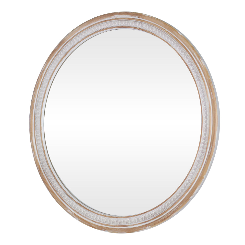 30" Round Solid Wood Farmhouse Wall Mirror,Rustic Boho Circle Decorative Mirrors for Bathroom,Shabby Chic Wall Mounted Mirror for Bathroom Vanity Living Room Entryway