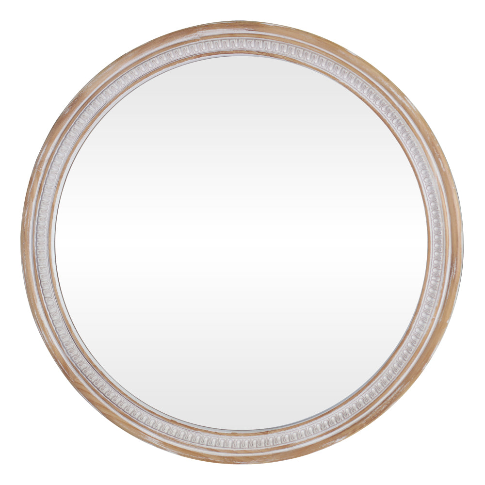 30" Round Solid Wood Farmhouse Wall Mirror,Rustic Boho Circle Decorative Mirrors for Bathroom,Shabby Chic Wall Mounted Mirror for Bathroom Vanity Living Room Entryway
