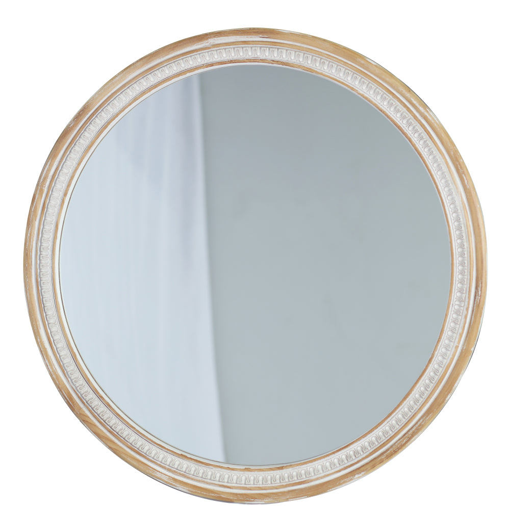 30" Round Solid Wood Farmhouse Wall Mirror,Rustic Boho Circle Decorative Mirrors for Bathroom,Shabby Chic Wall Mounted Mirror for Bathroom Vanity Living Room Entryway