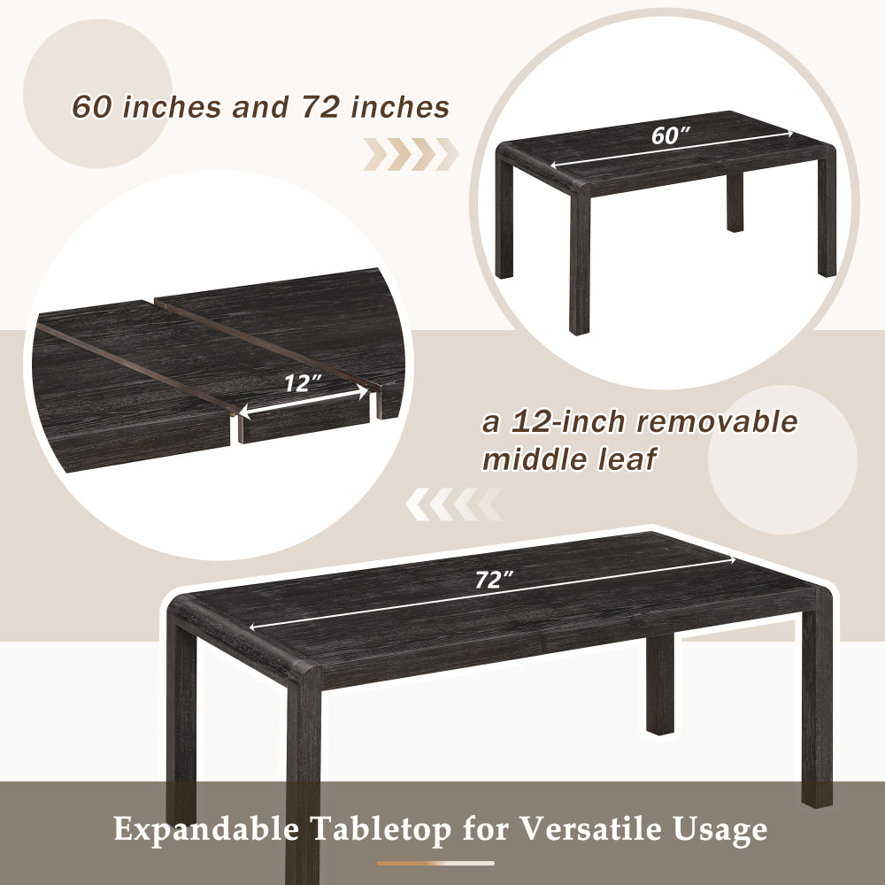 Vintage Extendable Dining Table Set for 4-6, 60-72 inch Rustic Kitchen Table with 4 Upholstered Chairs and Bench, Wire Brushed Solid Wood Dining Room Furniture Set for Small Spaces, Espresso