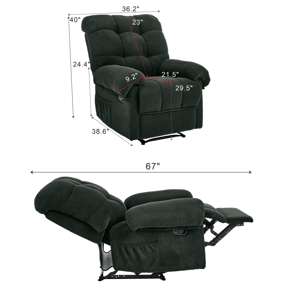 Dark Gray Manual Recliner Chair, Overstuffed Fabric Armchair with Padded Footrest, Ergonomic Lounge Chair for Living Room, Home Theater Seating, Reading Chair, Soft & Comfortable, Modern American Design