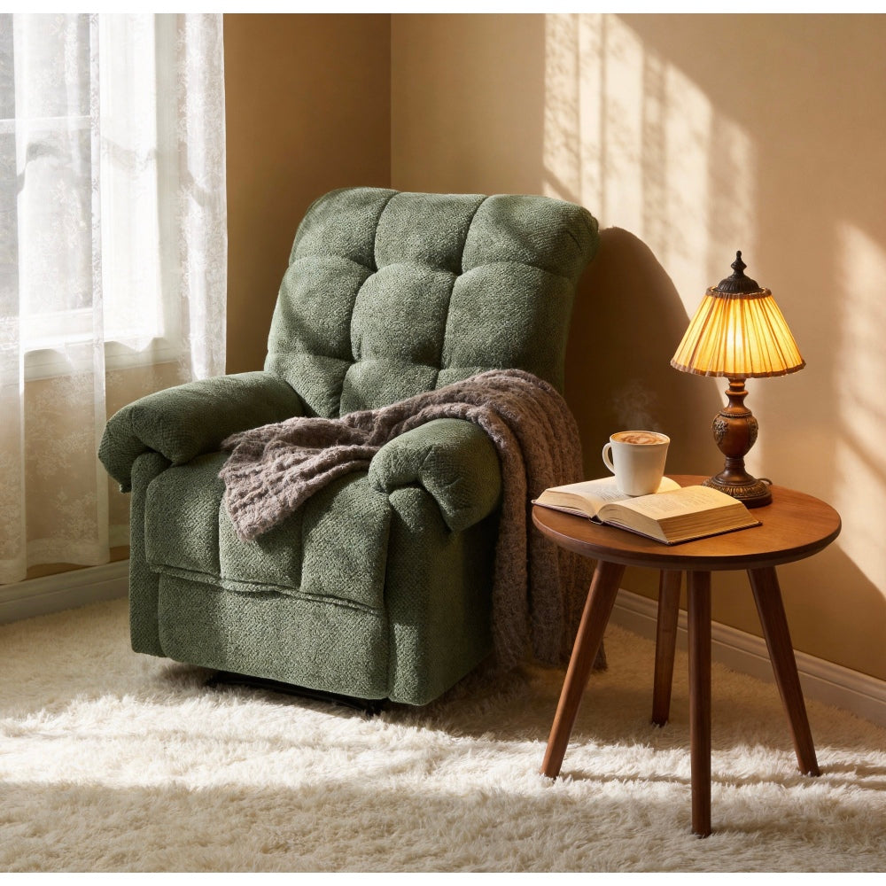 Green Recliner Chair, Overstuffed Armchair with Padded Footrest, Manual Reclining Living Room Seating, Ergonomic Reading Chair with Plush Fabric & Lumbar Support, Home Theater Lounge Furniture, Army Green