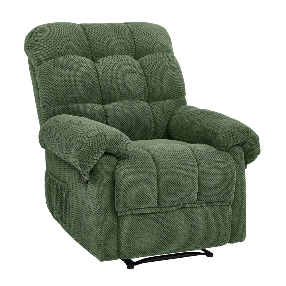 Green Recliner Chair, Overstuffed Armchair with Padded Footrest, Manual Reclining Living Room Seating, Ergonomic Reading Chair with Plush Fabric & Lumbar Support, Home Theater Lounge Furniture, Army Green