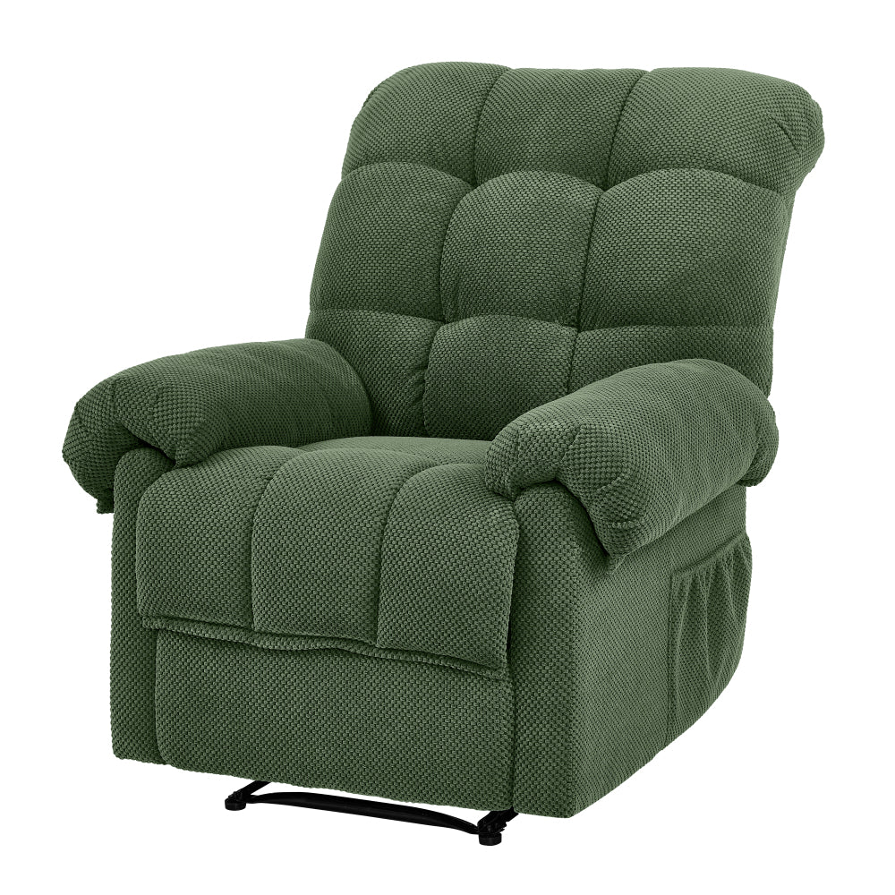 Green Recliner Chair, Overstuffed Armchair with Padded Footrest, Manual Reclining Living Room Seating, Ergonomic Reading Chair with Plush Fabric & Lumbar Support, Home Theater Lounge Furniture, Army Green