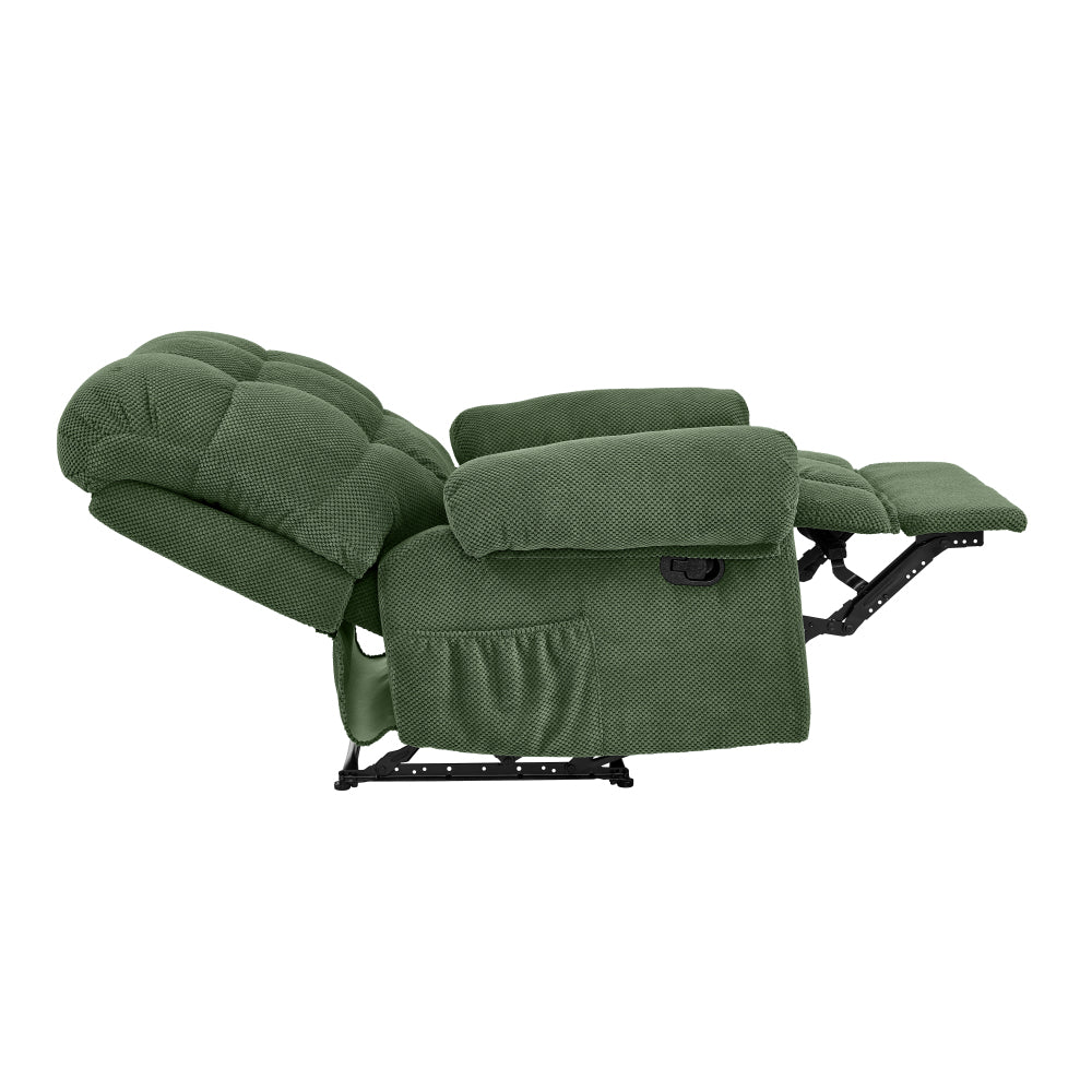 Green Recliner Chair, Overstuffed Armchair with Padded Footrest, Manual Reclining Living Room Seating, Ergonomic Reading Chair with Plush Fabric & Lumbar Support, Home Theater Lounge Furniture, Army Green