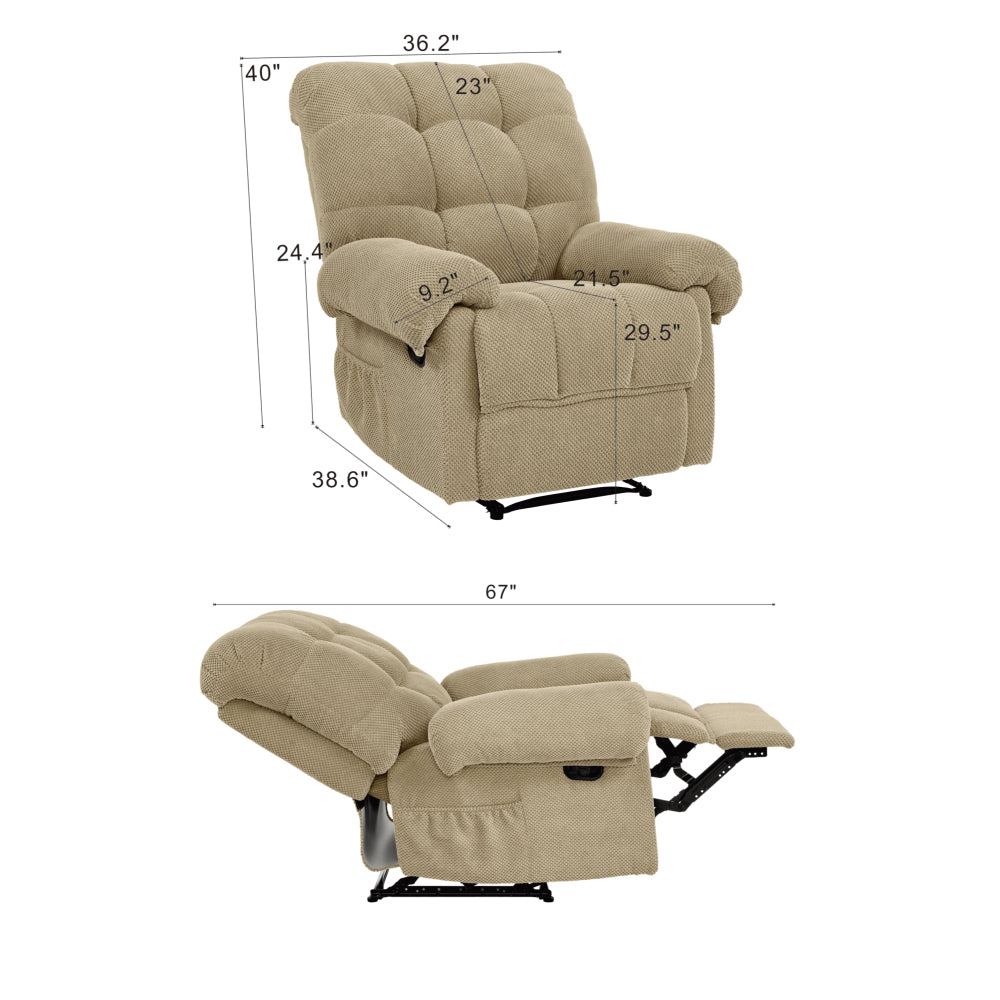 Camel Recliner Chair, Overstuffed Armchair with Padded Footrest, Manual Recliner for Living Room, Ergonomic Lounge Chair with Plush Armrests, Soft Fabric Home Theater Seating, Reading Chair, Camel