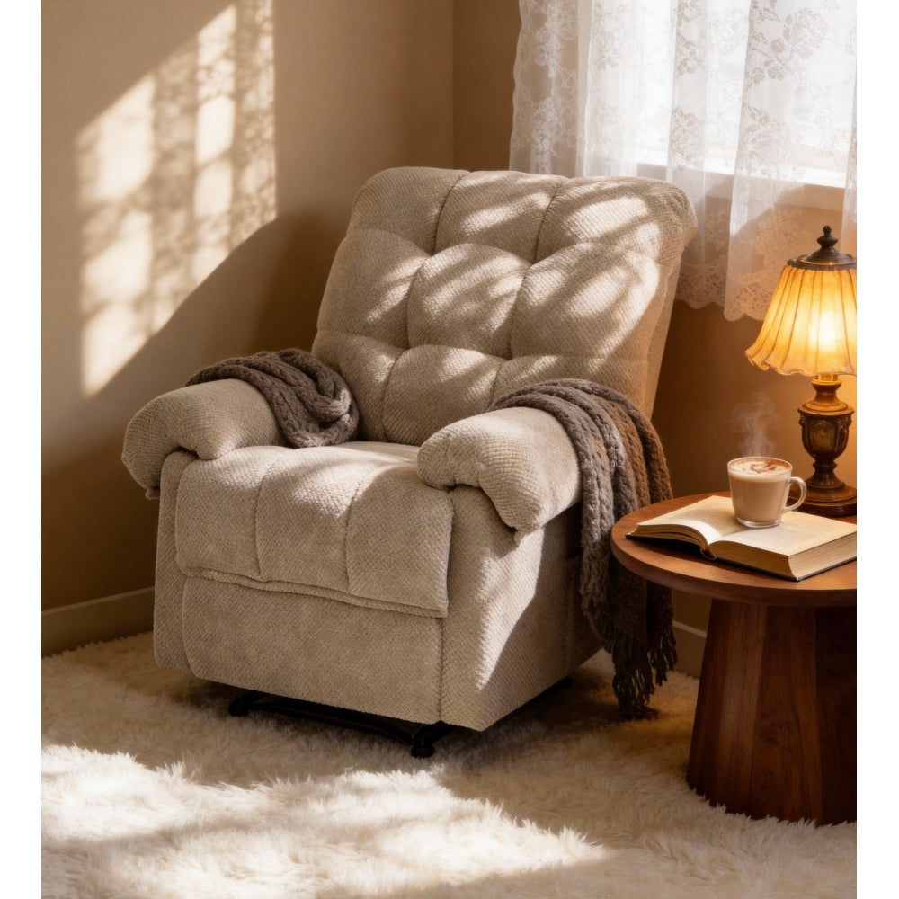 Camel Recliner Chair, Overstuffed Armchair with Padded Footrest, Manual Recliner for Living Room, Ergonomic Lounge Chair with Plush Armrests, Soft Fabric Home Theater Seating, Reading Chair, Camel