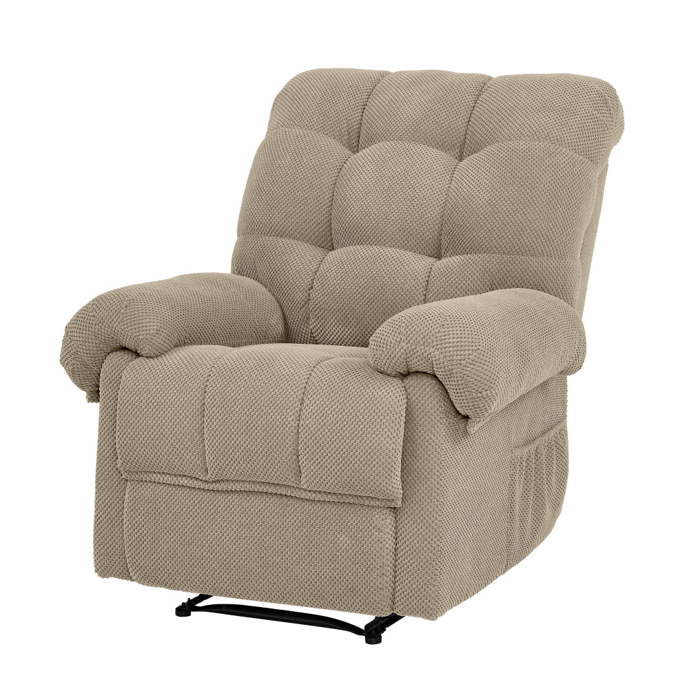 Camel Recliner Chair, Overstuffed Armchair with Padded Footrest, Manual Recliner for Living Room, Ergonomic Lounge Chair with Plush Armrests, Soft Fabric Home Theater Seating, Reading Chair, Camel