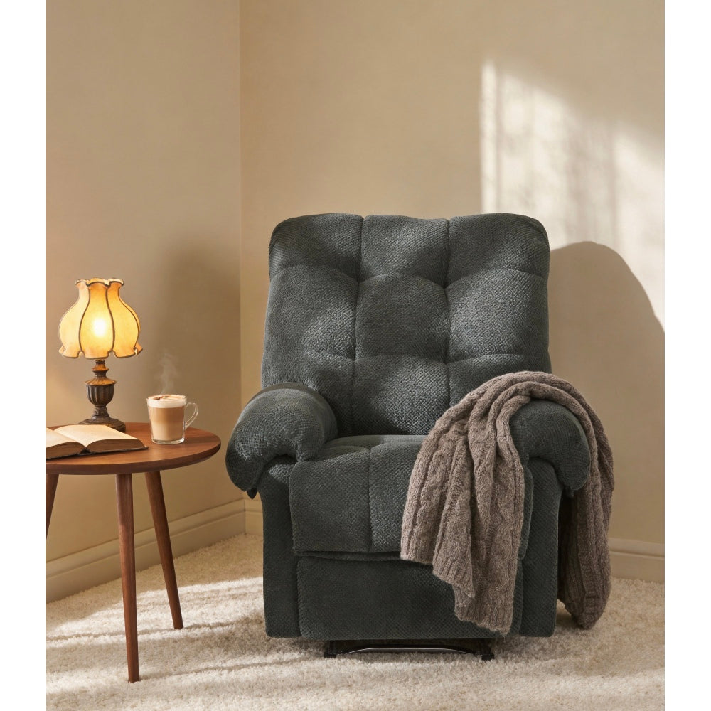 Dark Gray Manual Recliner Chair, Overstuffed Fabric Armchair with Padded Footrest, Ergonomic Lounge Chair for Living Room, Home Theater Seating, Reading Chair, Soft & Comfortable, Modern American Design