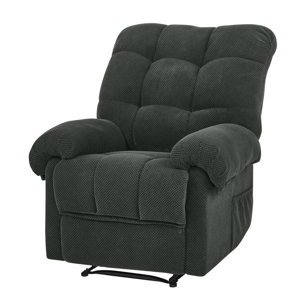 Dark Gray Manual Recliner Chair, Overstuffed Fabric Armchair with Padded Footrest, Ergonomic Lounge Chair for Living Room, Home Theater Seating, Reading Chair, Soft & Comfortable, Modern American Design