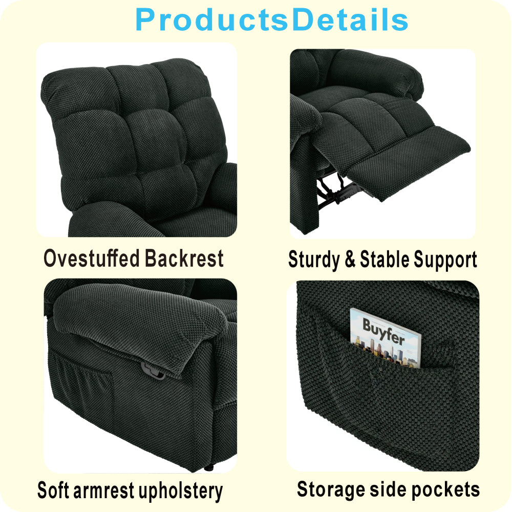 Dark Gray Manual Recliner Chair, Overstuffed Fabric Armchair with Padded Footrest, Ergonomic Lounge Chair for Living Room, Home Theater Seating, Reading Chair, Soft & Comfortable, Modern American Design