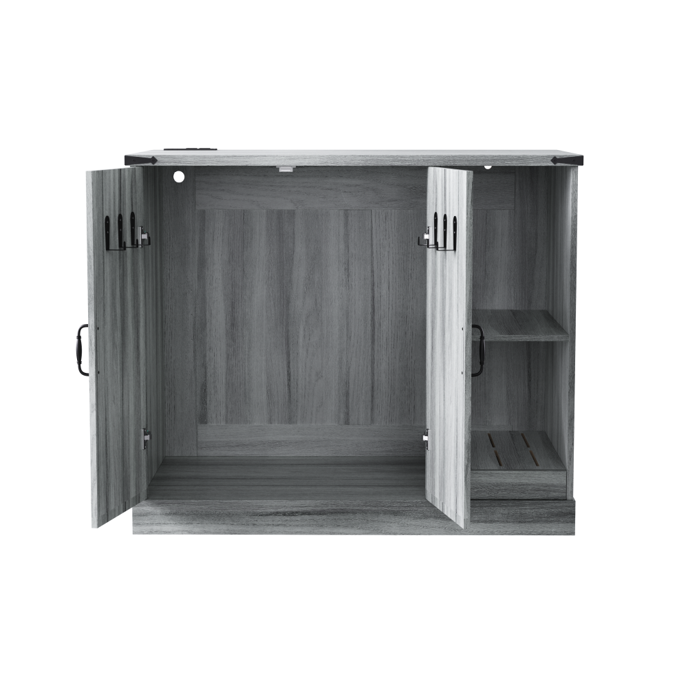 Cat Litter Box Cabinet with Power Outlet, 41.34 in Large Hidden Litter Box Furniture for Automatic Cleaners, Modern Enclosure with Litter Catcher and Storage Shelves, Grey