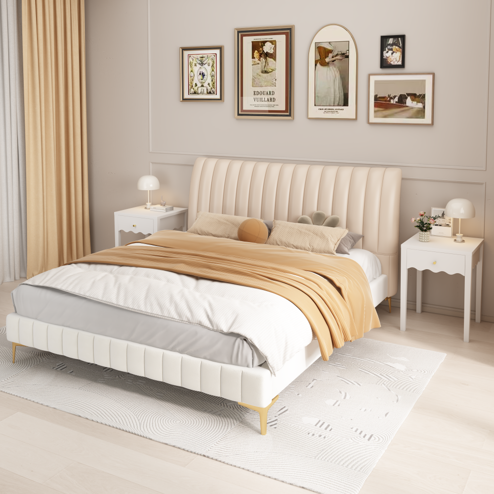 White Nightstand with Drawer, Modern Bedside Table with Wavy Apron Design, Compact End Table for Bedroom Living Room, Small Side Table with Storage