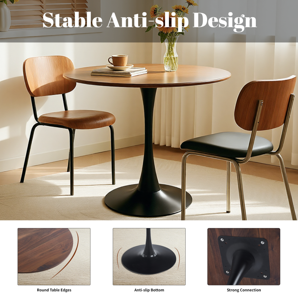 Light Luxury Walnut Wood Round Table 24 Inch Small Dining Table Tulip Steel Base Modern Medieval MDF Side Table Mid Century Coffee Table for Kitchen Living Room Bedroom, Natural Wood