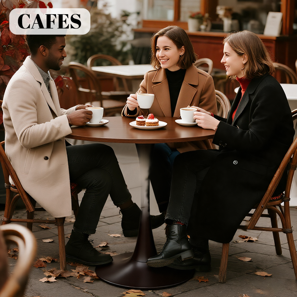 Light Luxury Walnut Wood Round Table 24 Inch Small Dining Table Tulip Steel Base Modern Medieval MDF Side Table Mid Century Coffee Table for Kitchen Living Room Bedroom, Natural Wood