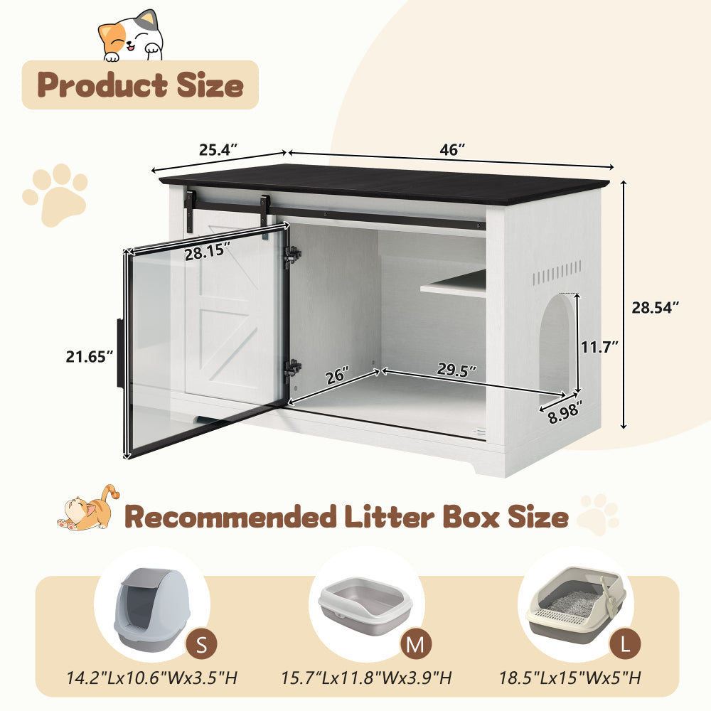 crylic Door Cat Cabienet with LED Light, Cat Washroom Furniture with Storage Cabinet, Cat House Nightstand,White