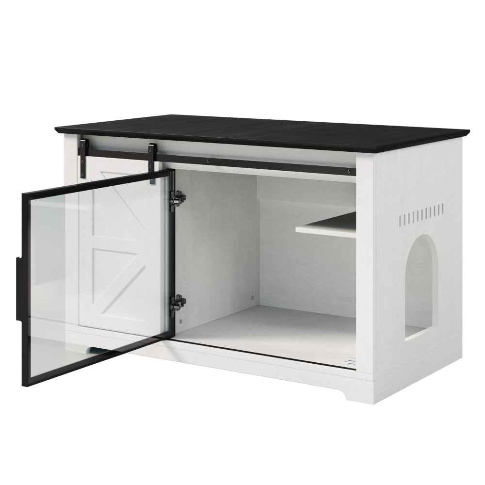 crylic Door Cat Cabienet with LED Light, Cat Washroom Furniture with Storage Cabinet, Cat House Nightstand,White