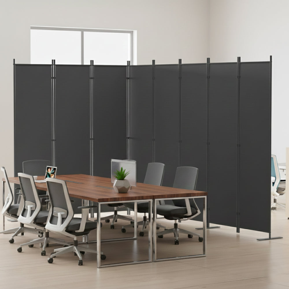 Room Divider 8-Panel, 159" W × 71" H Freestanding Folding Privacy Screen, Heavy-Duty Metal Frame & Polyester Fabric, Portable Partition for Bedroom, Office, Living Room, Black Gray