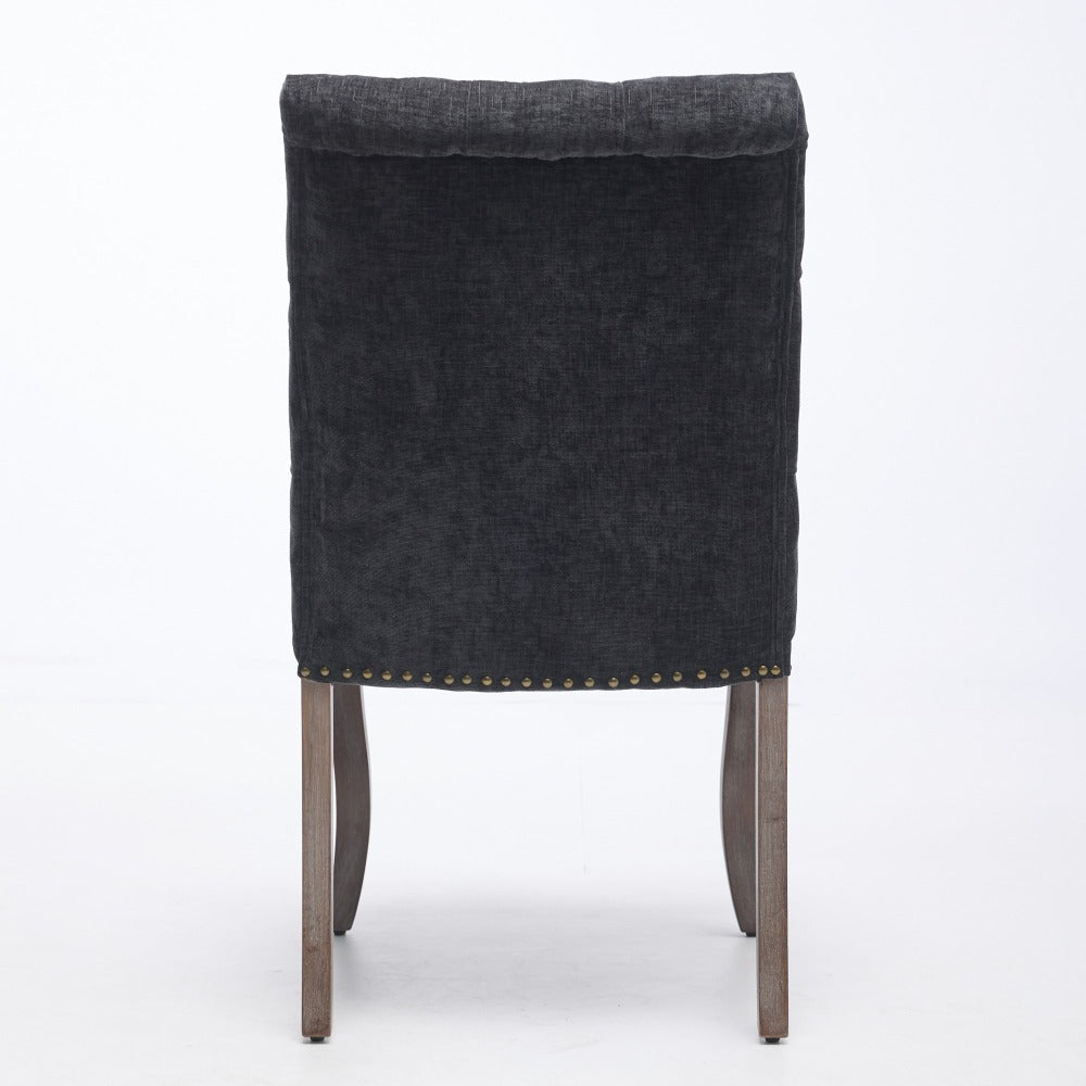Upholstered Dining Chairs Set of 2, Chenille Fabric Accent Chairs with Curved Solid Wood Legs, Tufted Club Chair for Dining Room Living Room Kitchen, Black