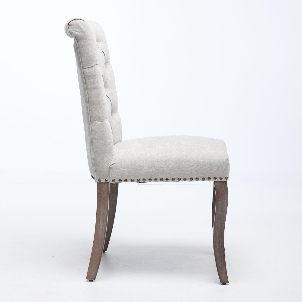 Upholstered Dining Chair Set of 2, Modern Accent Chairs with Curved Solid Rubberwood Legs, Elegant Button Tufted Club Chairs, Soft Breathable Chenille Fabric for Living Room/Bedroom/Kitchen, Beige