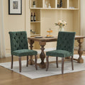 Upholstered Chenille Fabric Accent Dining Chairs Set of 2, Curved Solid Wood Legs Dining Room Chairs with Tufted Back, Rubberwood Frame Club Kitchen Chairs, Living Room Vanity Seat, Olive Green