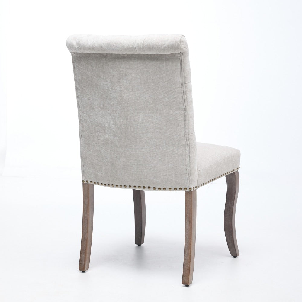 Upholstered Dining Chair Set of 2, Modern Accent Chairs with Curved Solid Rubberwood Legs, Elegant Button Tufted Club Chairs, Soft Breathable Chenille Fabric for Living Room/Bedroom/Kitchen, Beige