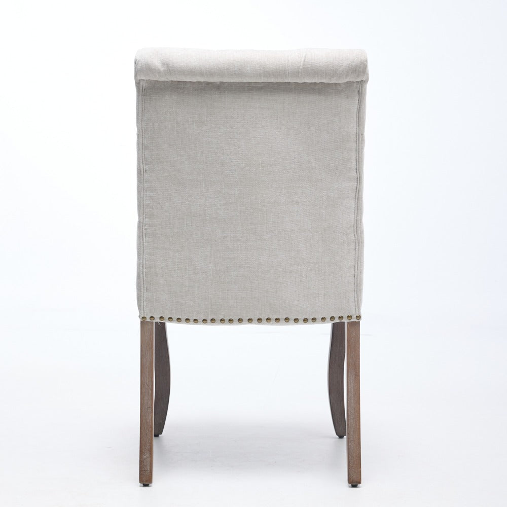 Upholstered Dining Chair Set of 2, Modern Accent Chairs with Curved Solid Rubberwood Legs, Elegant Button Tufted Club Chairs, Soft Breathable Chenille Fabric for Living Room/Bedroom/Kitchen, Beige