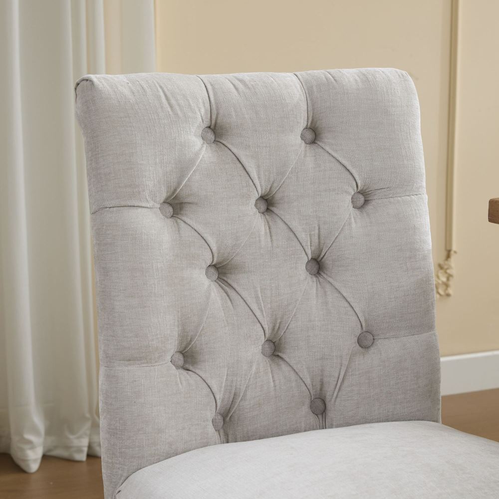 Upholstered Dining Chair Set of 2, Modern Accent Chairs with Curved Solid Rubberwood Legs, Elegant Button Tufted Club Chairs, Soft Breathable Chenille Fabric for Living Room/Bedroom/Kitchen, Beige