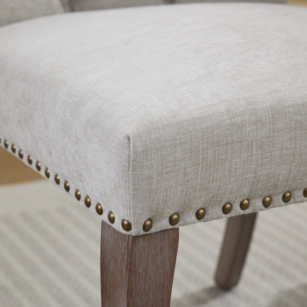 Upholstered Dining Chair Set of 2, Modern Accent Chairs with Curved Solid Rubberwood Legs, Elegant Button Tufted Club Chairs, Soft Breathable Chenille Fabric for Living Room/Bedroom/Kitchen, Beige