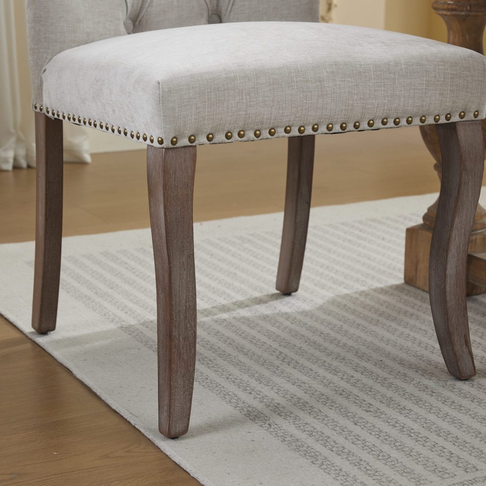 Upholstered Dining Chair Set of 2, Modern Accent Chairs with Curved Solid Rubberwood Legs, Elegant Button Tufted Club Chairs, Soft Breathable Chenille Fabric for Living Room/Bedroom/Kitchen, Beige