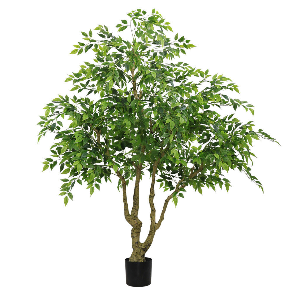 7FT Tall Artificial Banyan Tree with Natural Wood Trunk & Realistic Silk Leaves, Large Faux Potted Ficus Plant for Indoor & Outdoor Home Office Decor, 1pc